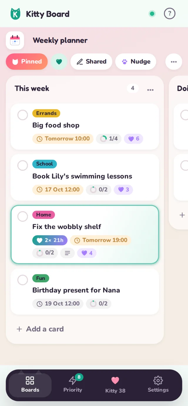 The Weekly planner in the Mint theme